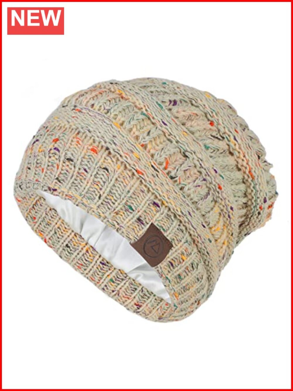 Women's Satin Lined Slouchy Beanie Winter Knit Cuffed Hat, Acrylic & Polyester,